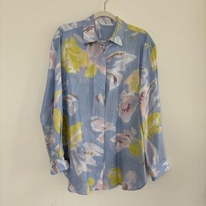 Aritzia Babaton Linen Button-down Floral Blouse